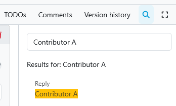 Screenshot of search result from full text search, here showing search result for 'Contributor A'.